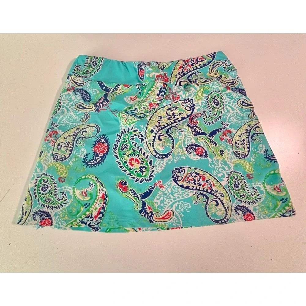 Aryeh Paisley Print Skort Aqua Paisley Sz L Tennis Pickleball Resort Beach - Picture 6 of 13